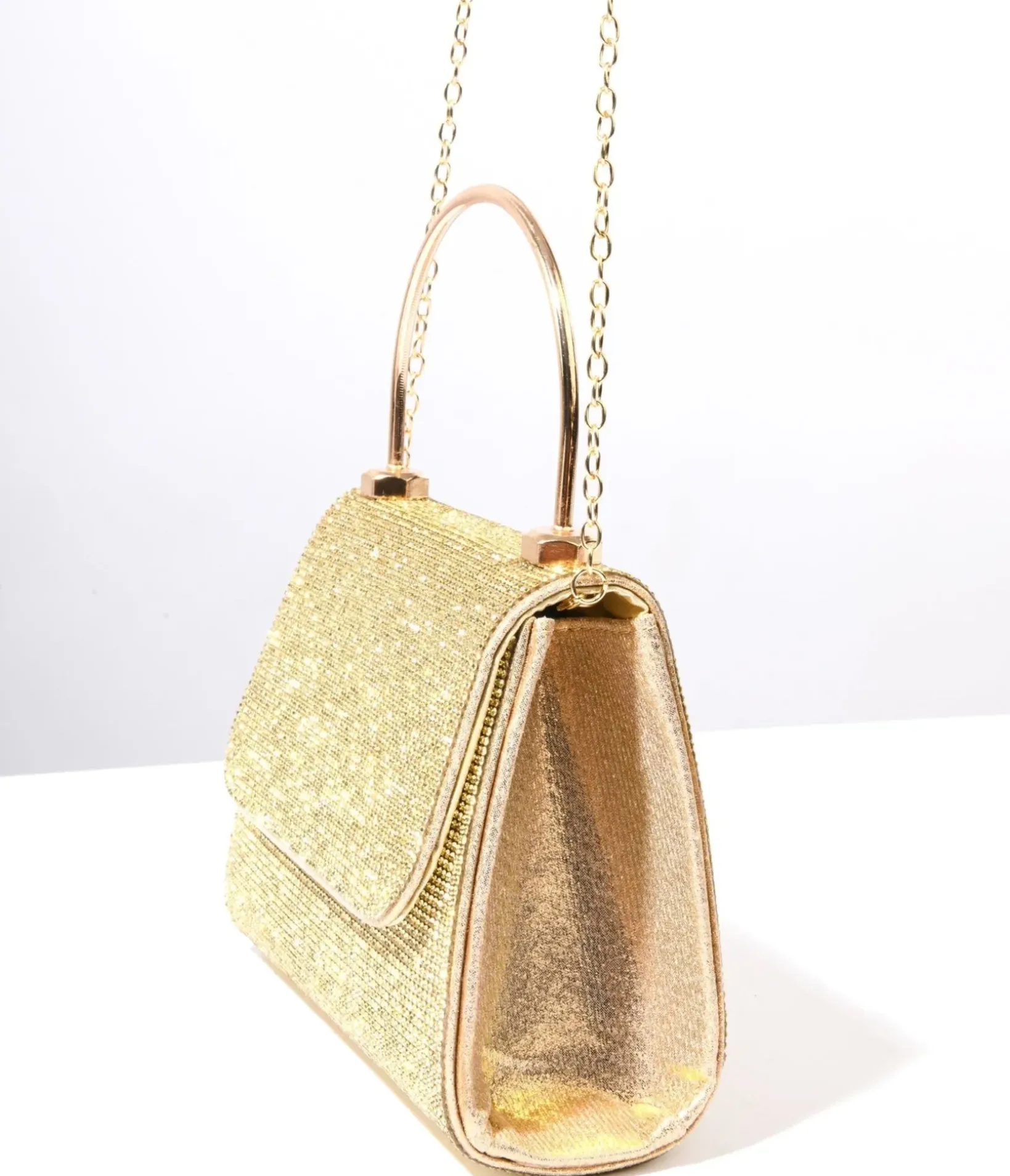 Unique Vintage Special Occasion|Prom Accessories>Gold Rhinestone Mirror Metallic Mini Handbag