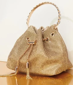 Unique Vintage Special Occasion|Prom Accessories>Gold Rhinestone Satchel Handbag