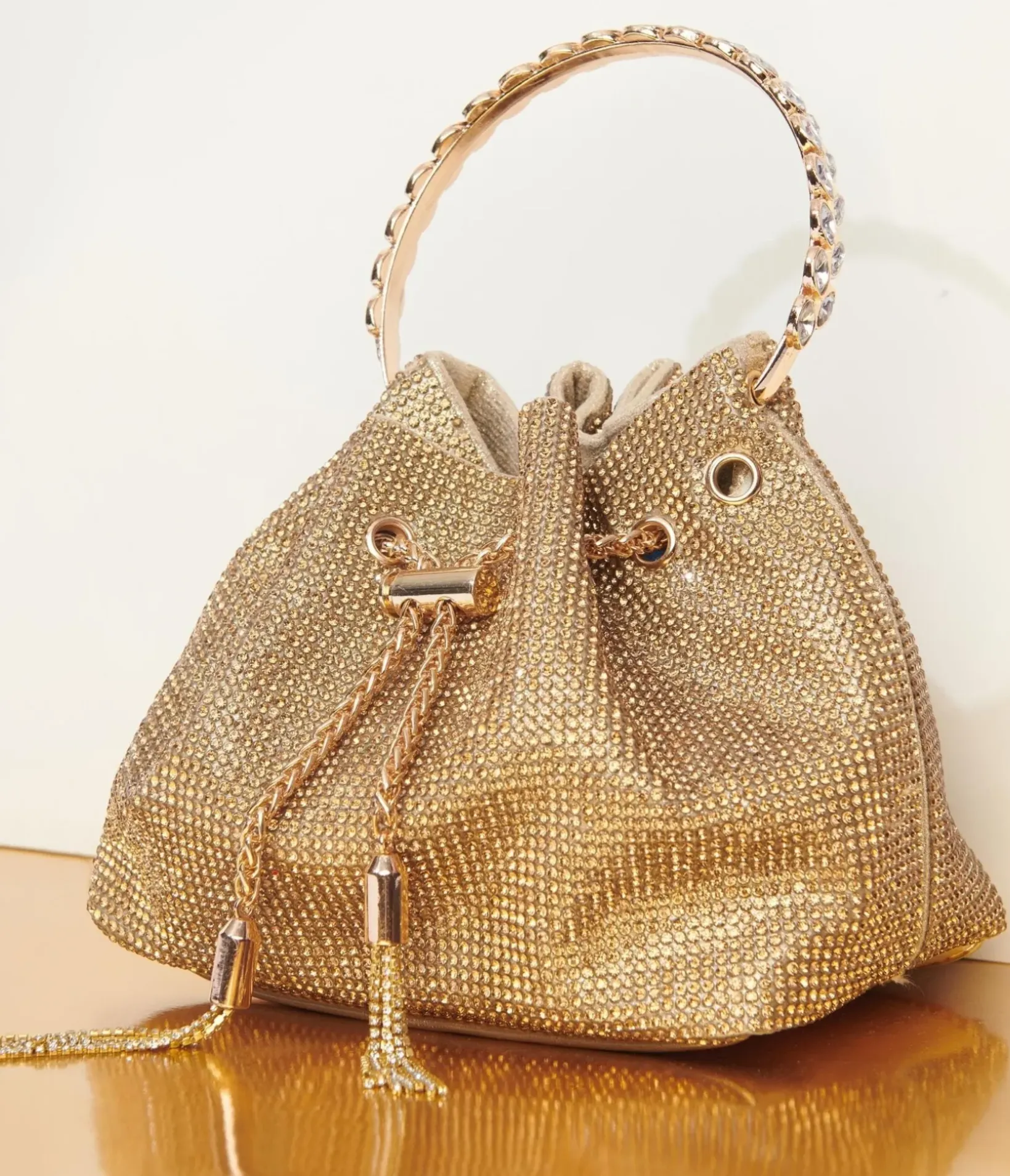 Unique Vintage Special Occasion|Prom Accessories>Gold Rhinestone Satchel Handbag