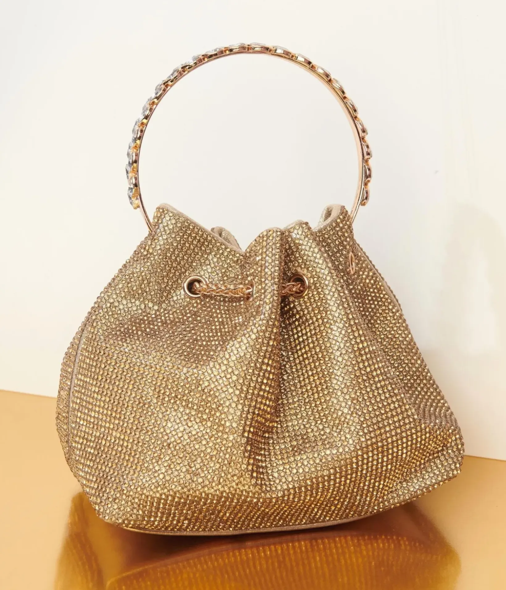 Unique Vintage Special Occasion|Prom Accessories>Gold Rhinestone Satchel Handbag