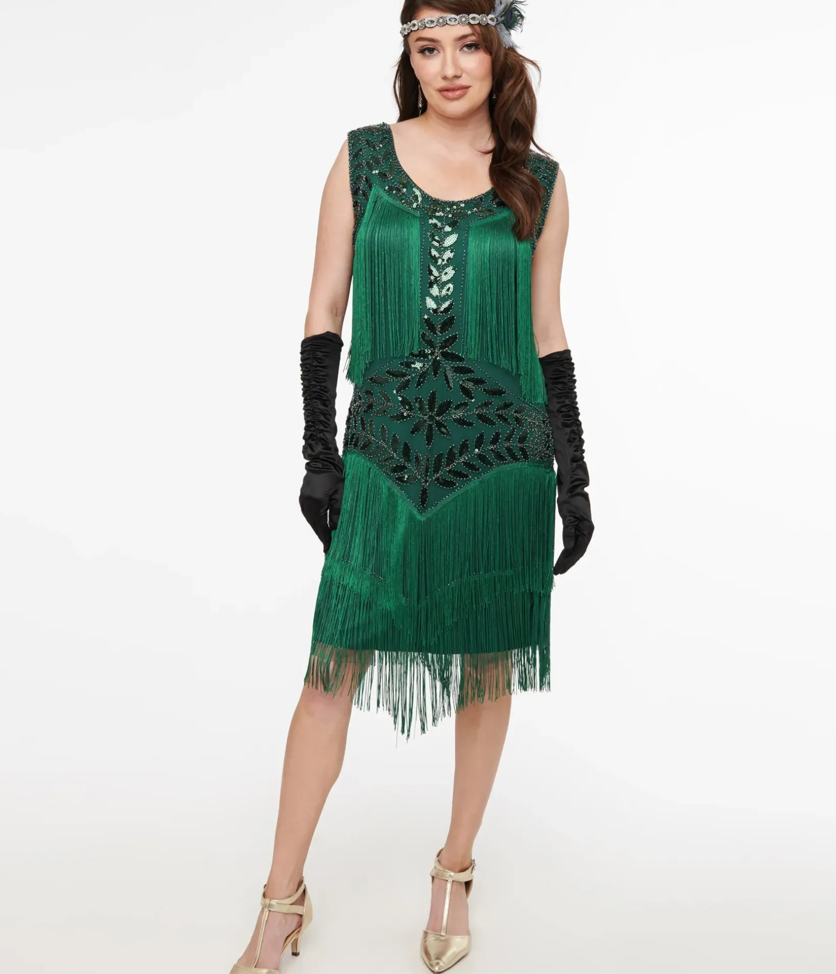 Unique Vintage Everyday Dresses|Special Occasion>Green Beaded Fringe Flapper Dress