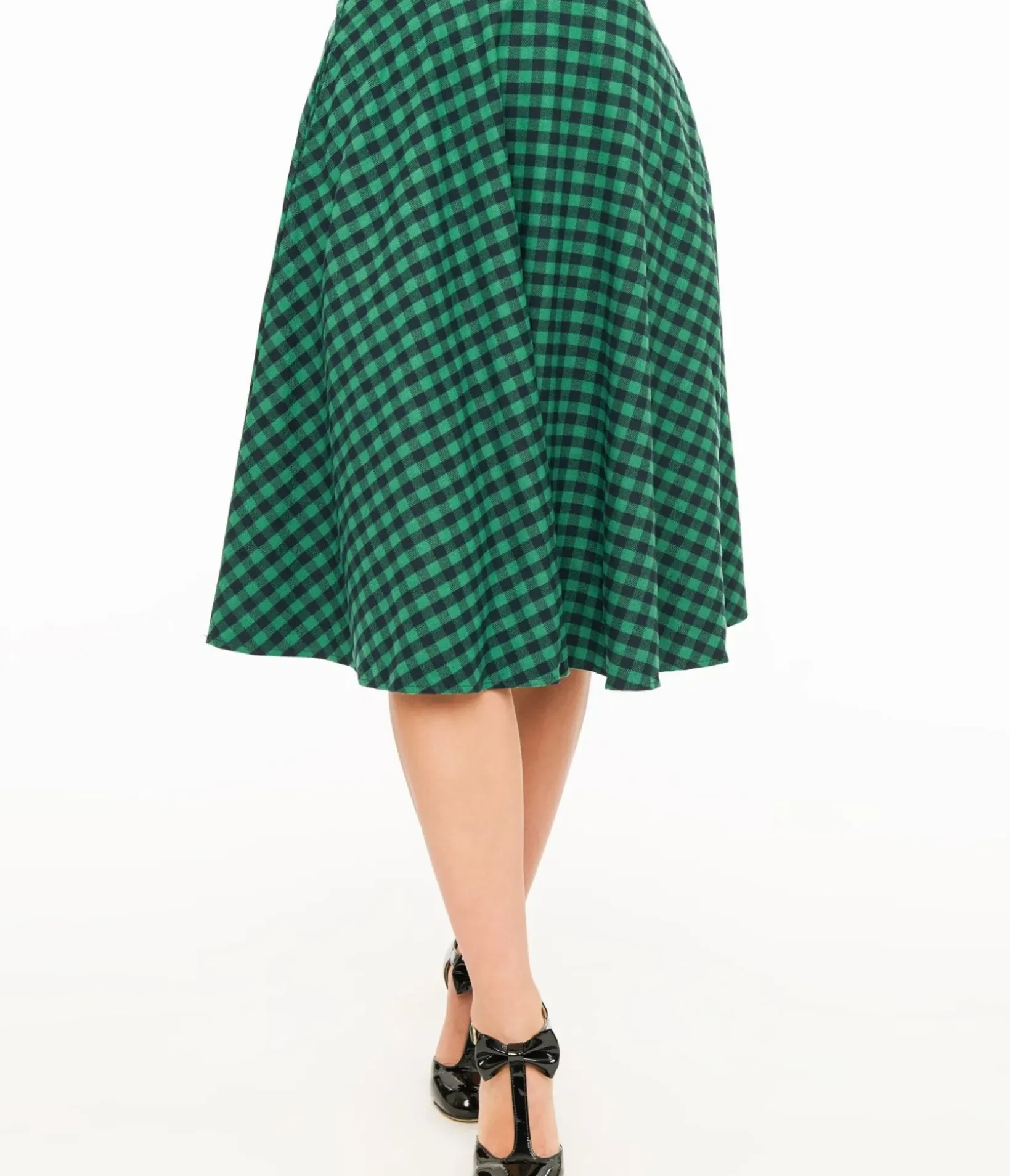 Unique Vintage Skirts>Green & Black Plaid Midi Skirt