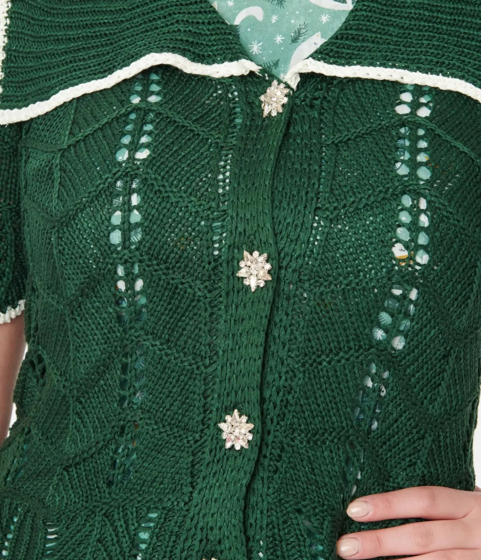 Unique Vintage Sweaters & Cardigans|Work Wear>Green Perforated Knit Cardigan