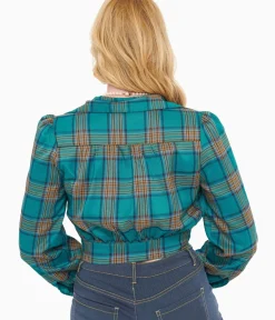 Unique Vintage Coats & Jackets>Green Plaid Rosie Bomber Jacket