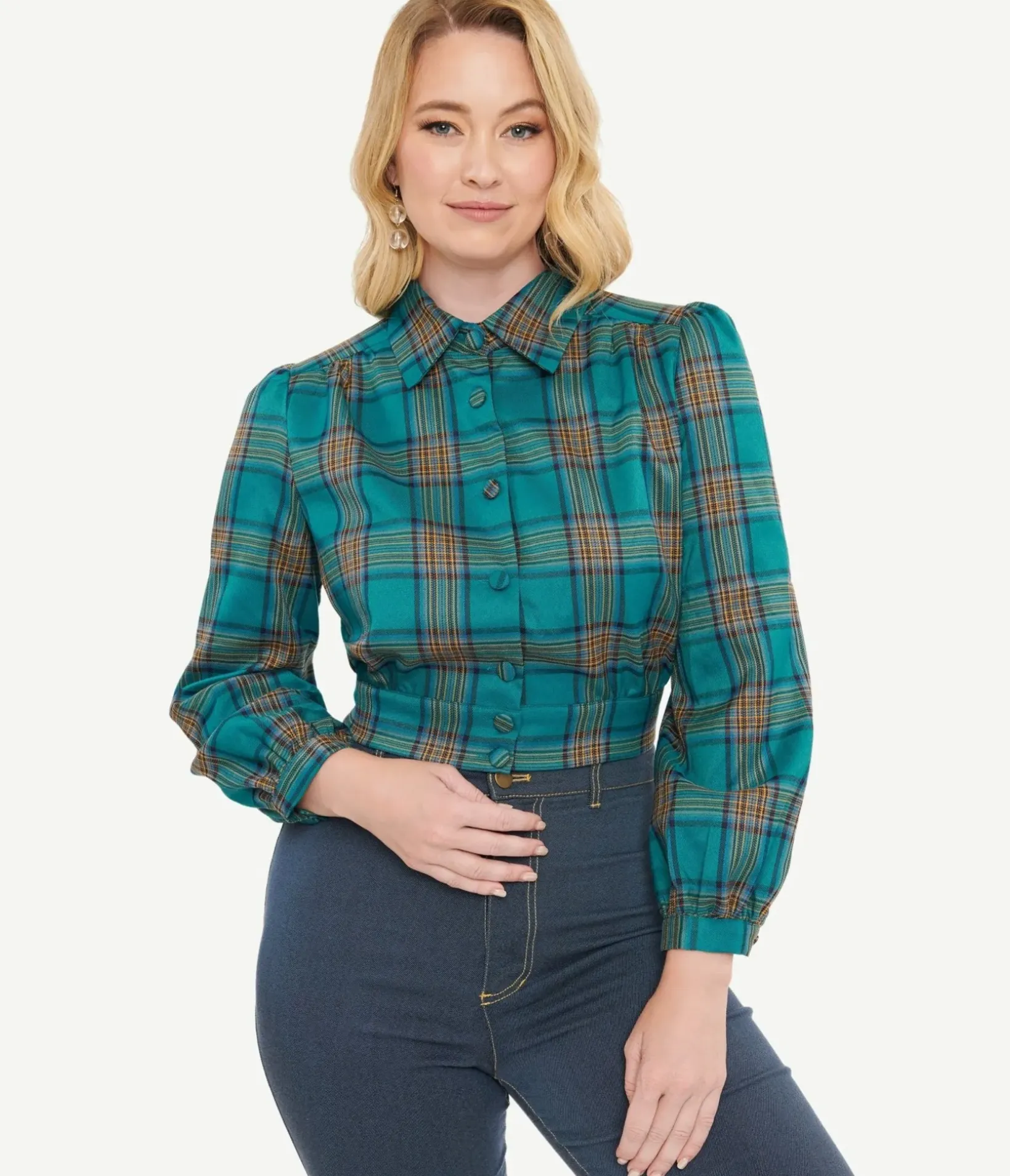 Unique Vintage Coats & Jackets>Green Plaid Rosie Bomber Jacket