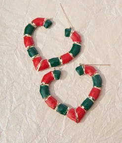 Unique Vintage All Things Red|Earrings>Green & Red Heart Hoop Earrings
