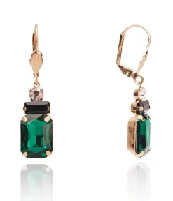 Unique Vintage Flapper Accessories|Earrings>Green Rhinestone Art Deco Drop Earrings