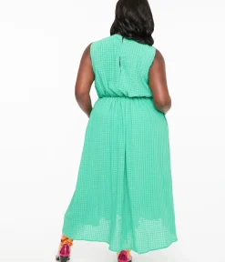 Unique Vintage Midi|Pocket Dresses>Green Seersucker Midi Dress