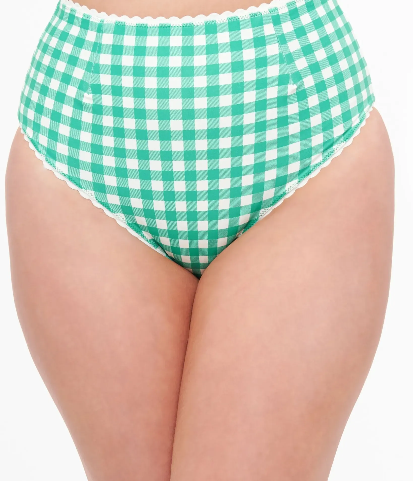 Unique Vintage Swim Bottoms|Two Piece Swim>Green & White Gingham Bikini Bottoms