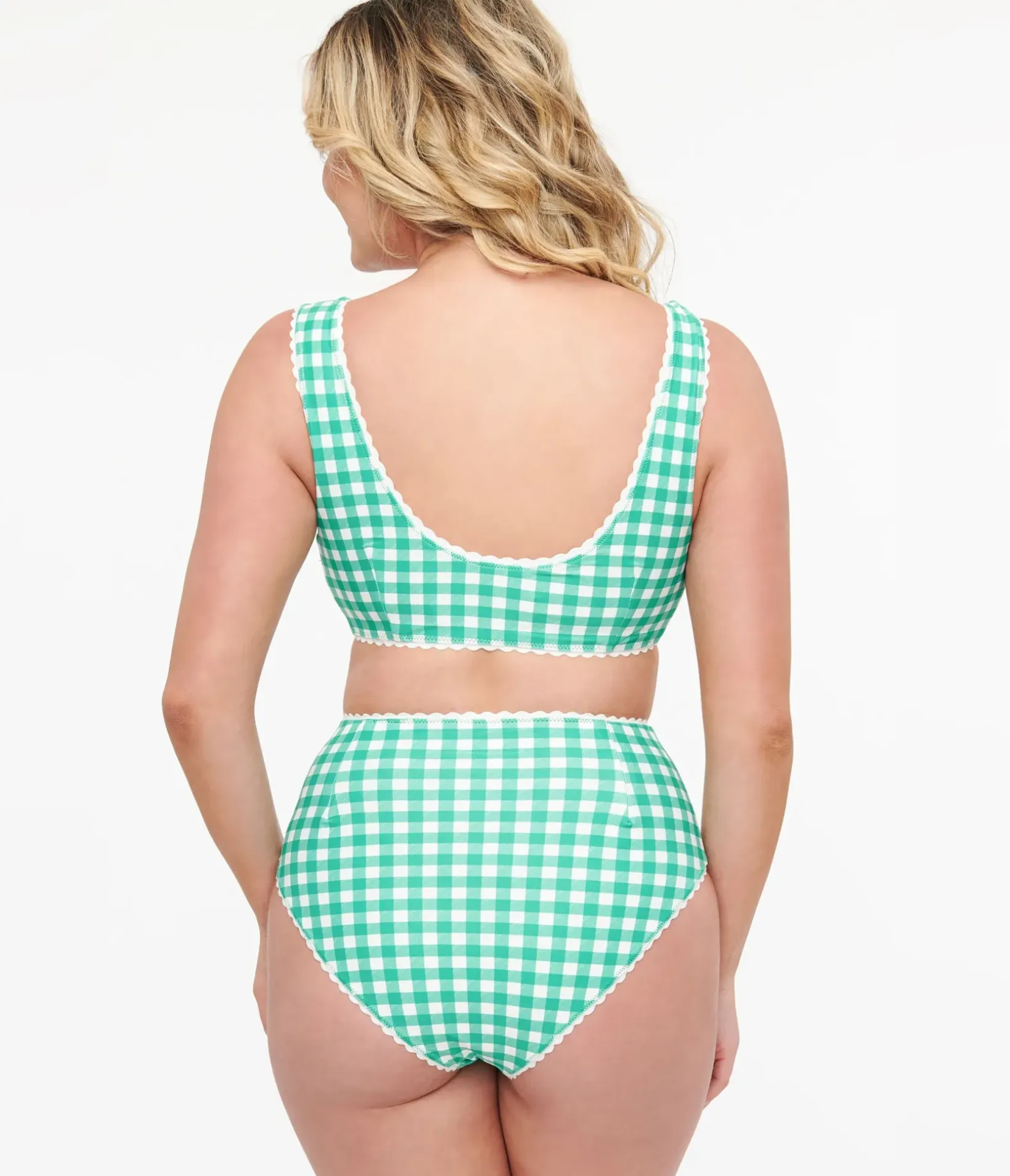 Unique Vintage Swim Bottoms|Two Piece Swim>Green & White Gingham Bikini Bottoms