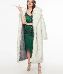 Unique Vintage Coats & Jackets>Grey Long Faux Fur Coat