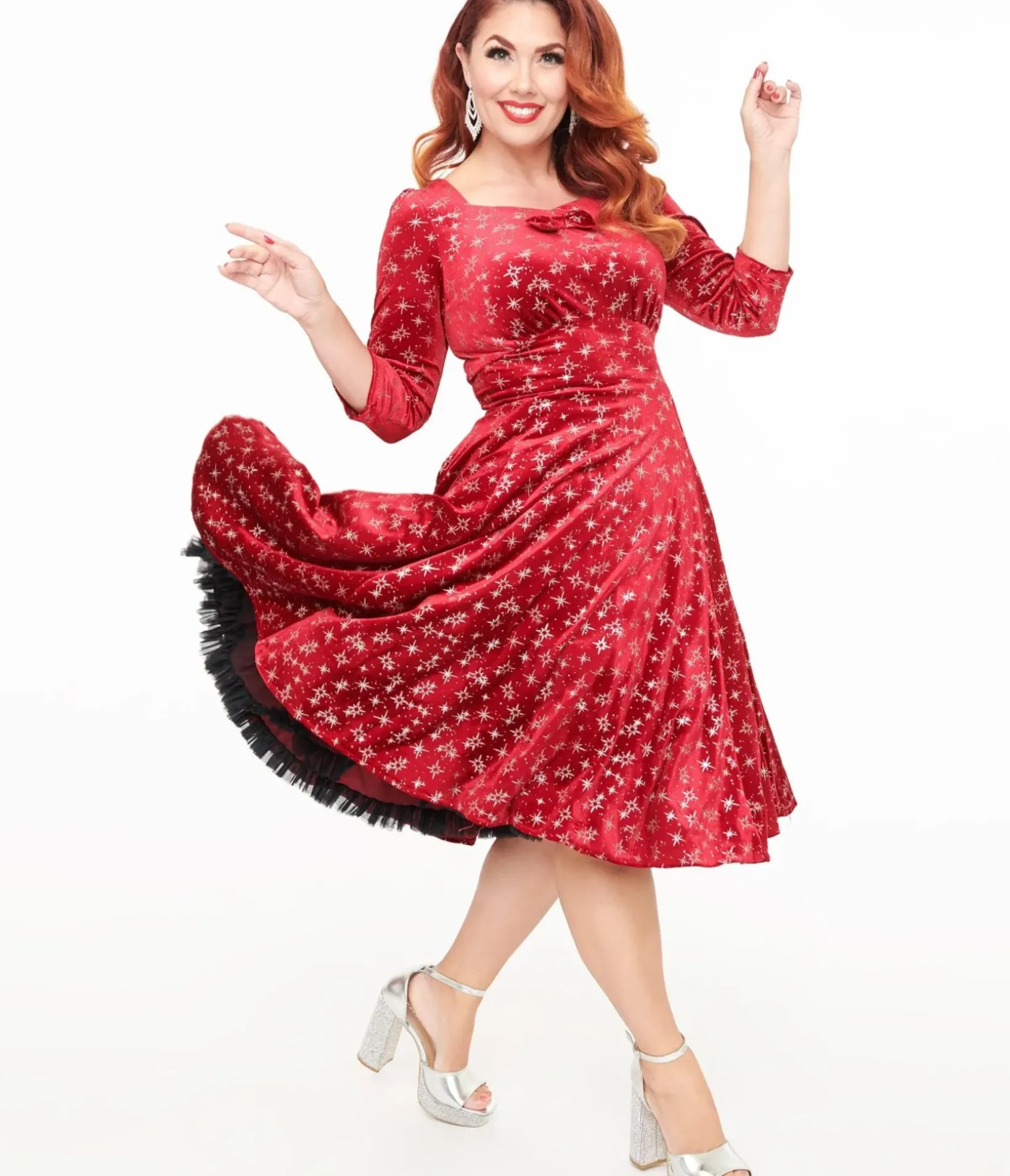 Unique Vintage Swing|Pocket Dresses>Hearts & Roses Burgundy Sparkle Paris Swing Dress