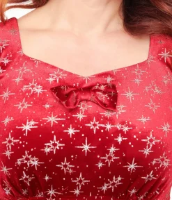 Unique Vintage Swing|Pocket Dresses>Hearts & Roses Burgundy Sparkle Paris Swing Dress