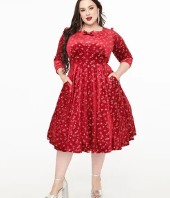 Unique Vintage Swing|Pocket Dresses>Hearts & Roses Plus Size Burgundy Sparkle Paris Swing Dress