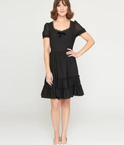 Unique Vintage Fit & Flare|Everyday Dresses>Hell Bunny Black Annette Mini Dress