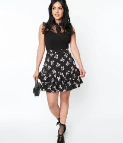 Unique Vintage Skirts|Skirts>Hell Bunny Black Bow & Dots Bobbie Skirt