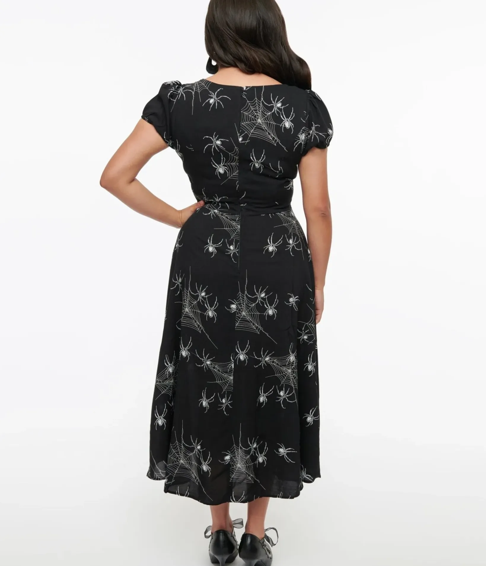 Unique Vintage Midi|Everyday Dresses>Hell Bunny Black Grunge Spider Midi Dress