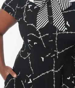 Unique Vintage Fit & Flare|Everyday Dresses>Hell Bunny Black & White Stitches Flare Dress