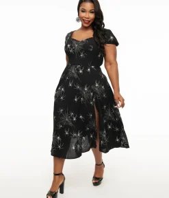 Unique Vintage Midi|Everyday Dresses>Hell Bunny Plus Size Black Grunge Spider Midi Dress