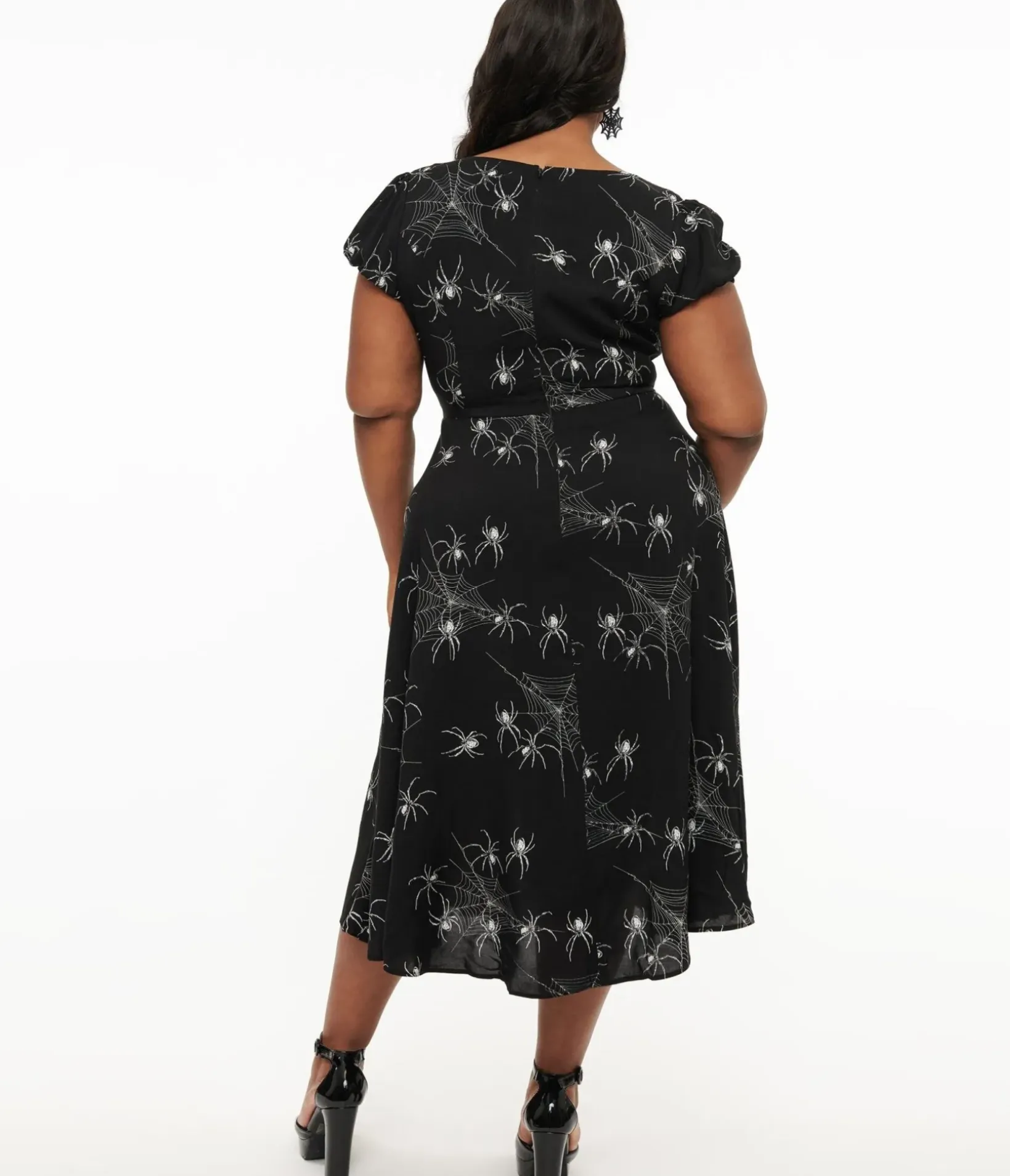 Unique Vintage Midi|Everyday Dresses>Hell Bunny Plus Size Black Grunge Spider Midi Dress