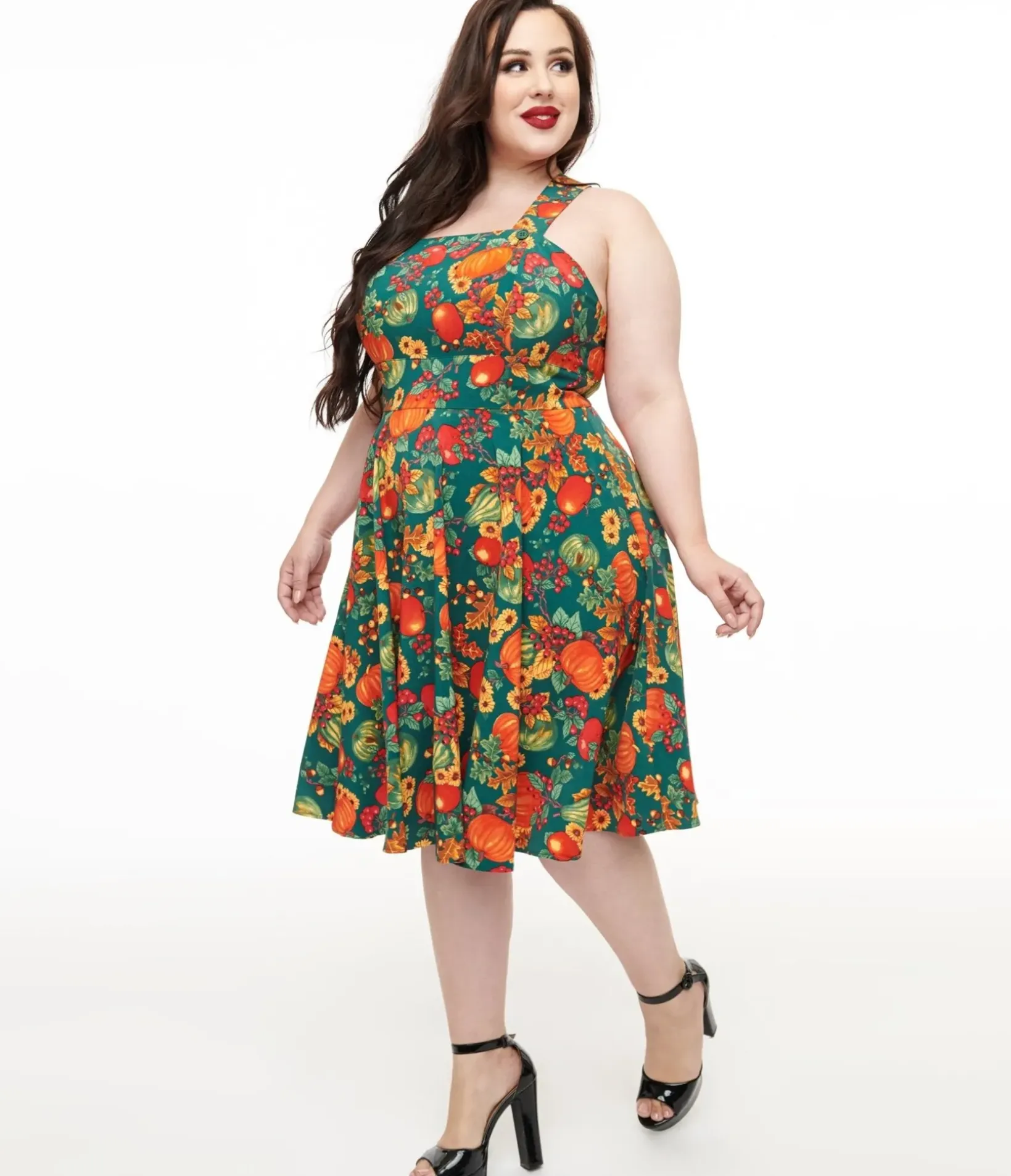 Unique Vintage Swing|Pocket Dresses>Hell Bunny Plus Size 1950s Autumn Pinafore Swing Dress