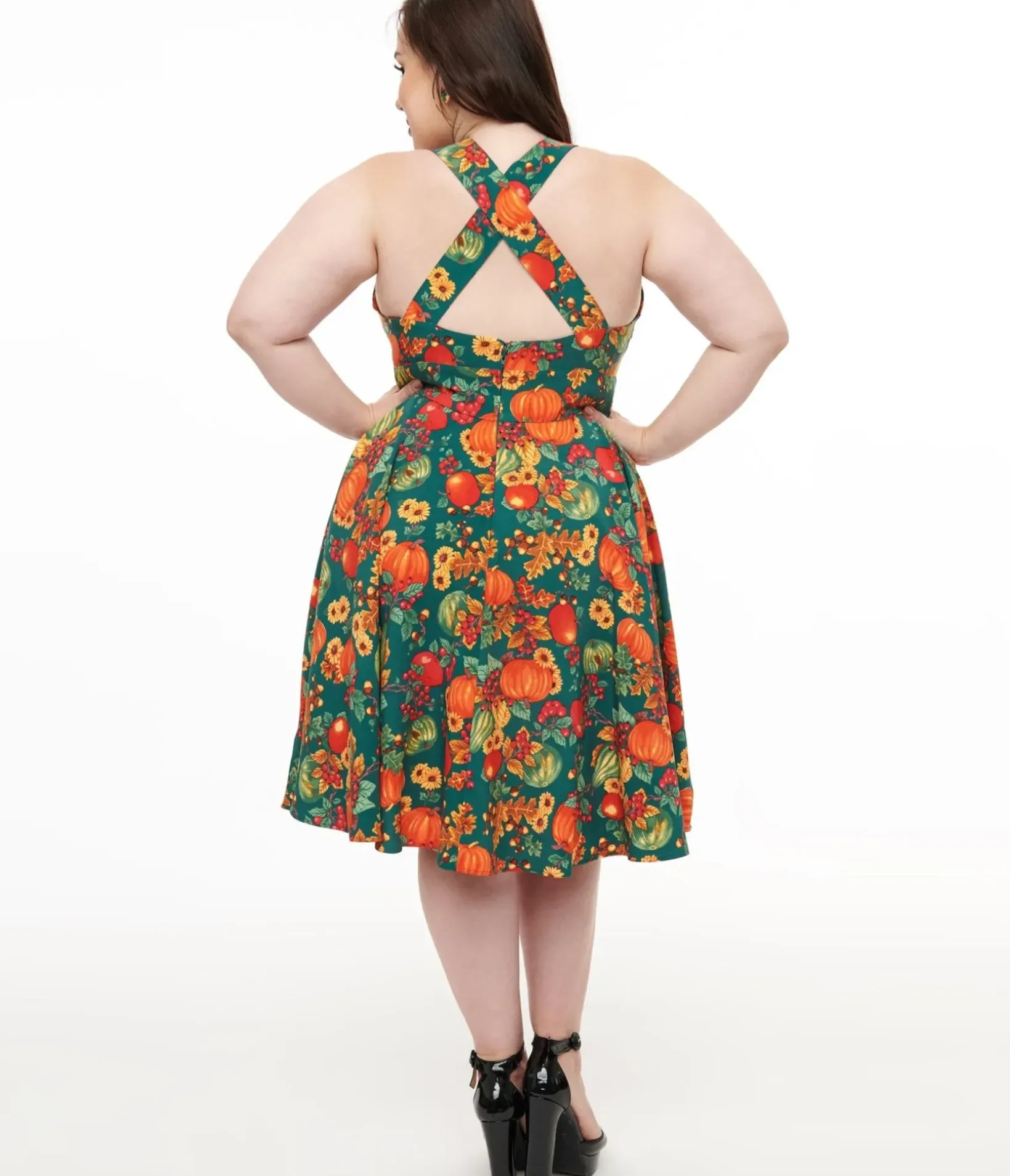 Unique Vintage Swing|Pocket Dresses>Hell Bunny Plus Size 1950s Autumn Pinafore Swing Dress
