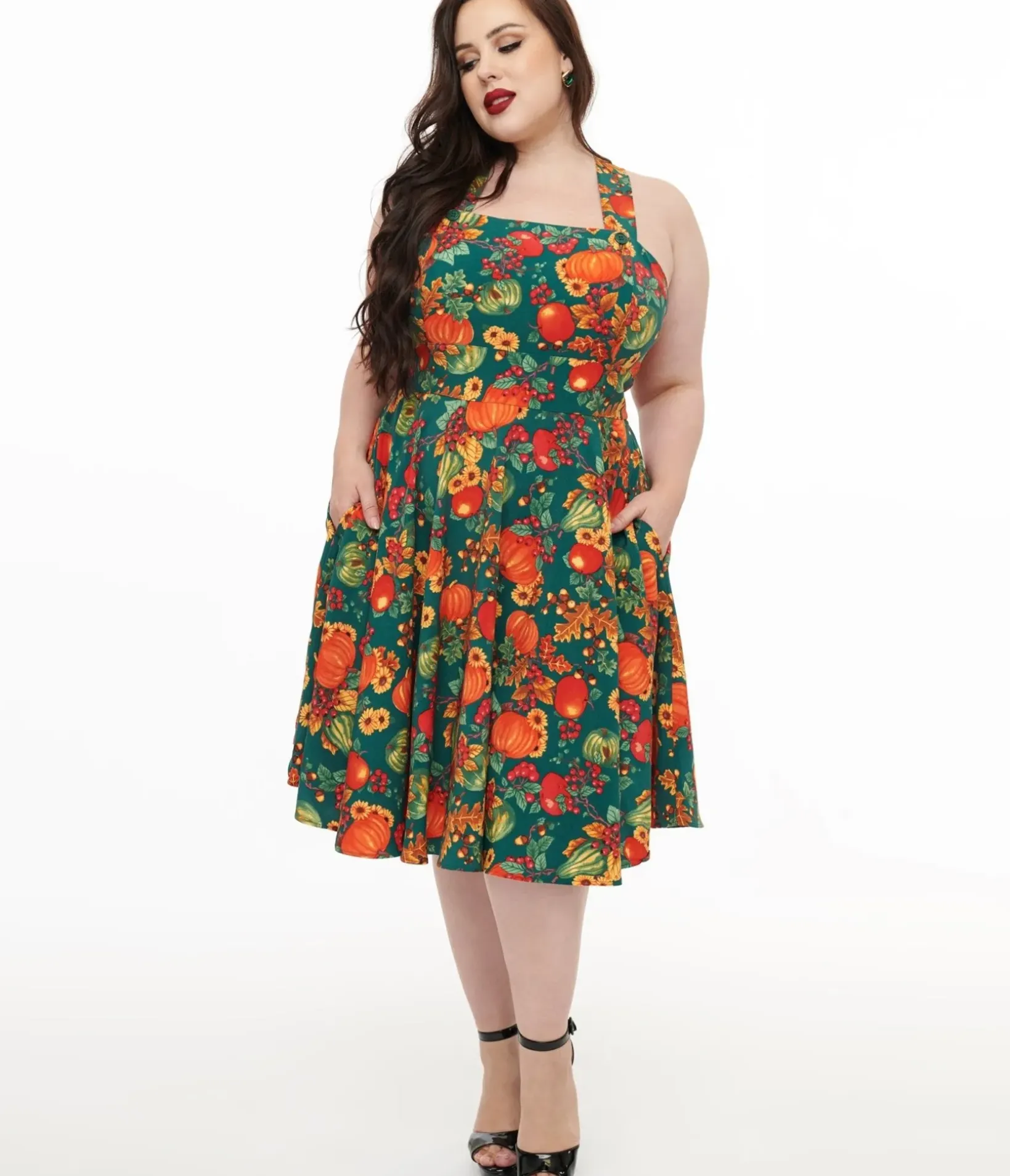 Unique Vintage Swing|Pocket Dresses>Hell Bunny Plus Size 1950s Autumn Pinafore Swing Dress