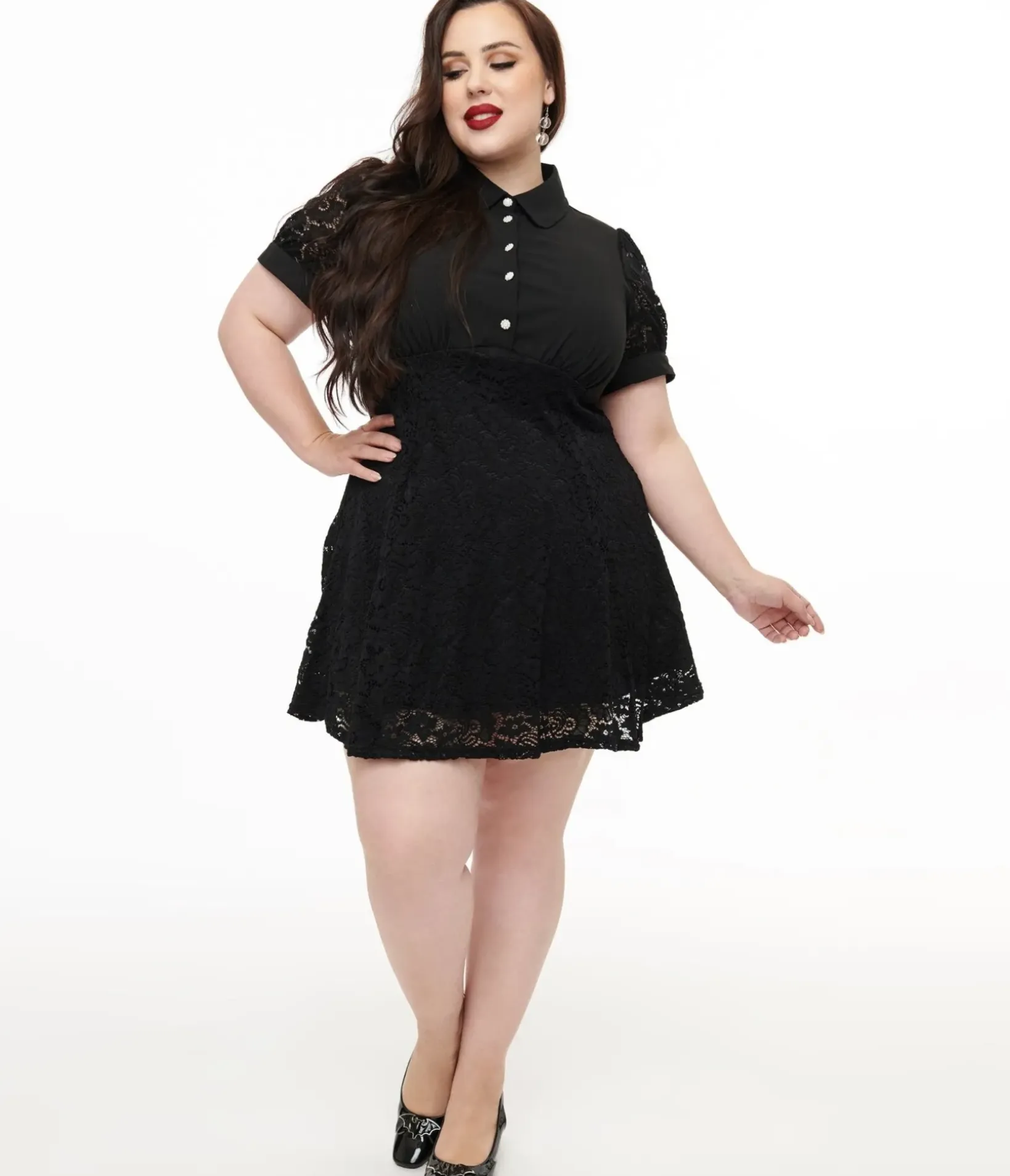 Unique Vintage Fit & Flare|Fit & Flare>Hell Bunny Plus Size 1950s Black Lace Dominica Mini Dress