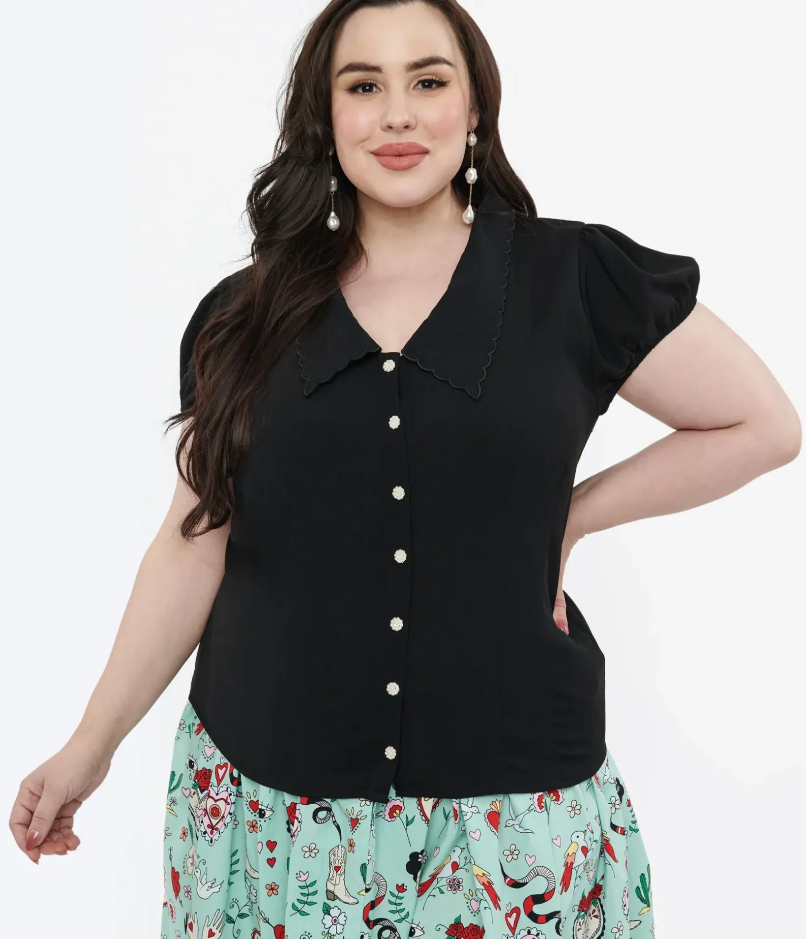Unique Vintage Blouses|All Things Black>Hell Bunny Plus Size 1950s Black Maddy Blouse