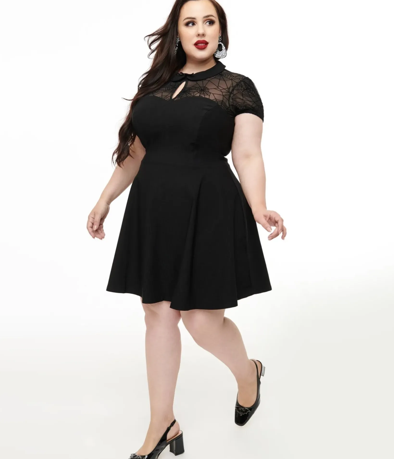 Unique Vintage Fit & Flare|Fit & Flare>Hell Bunny Plus Size 1950s Black Spiderweb Viola Mini Dress