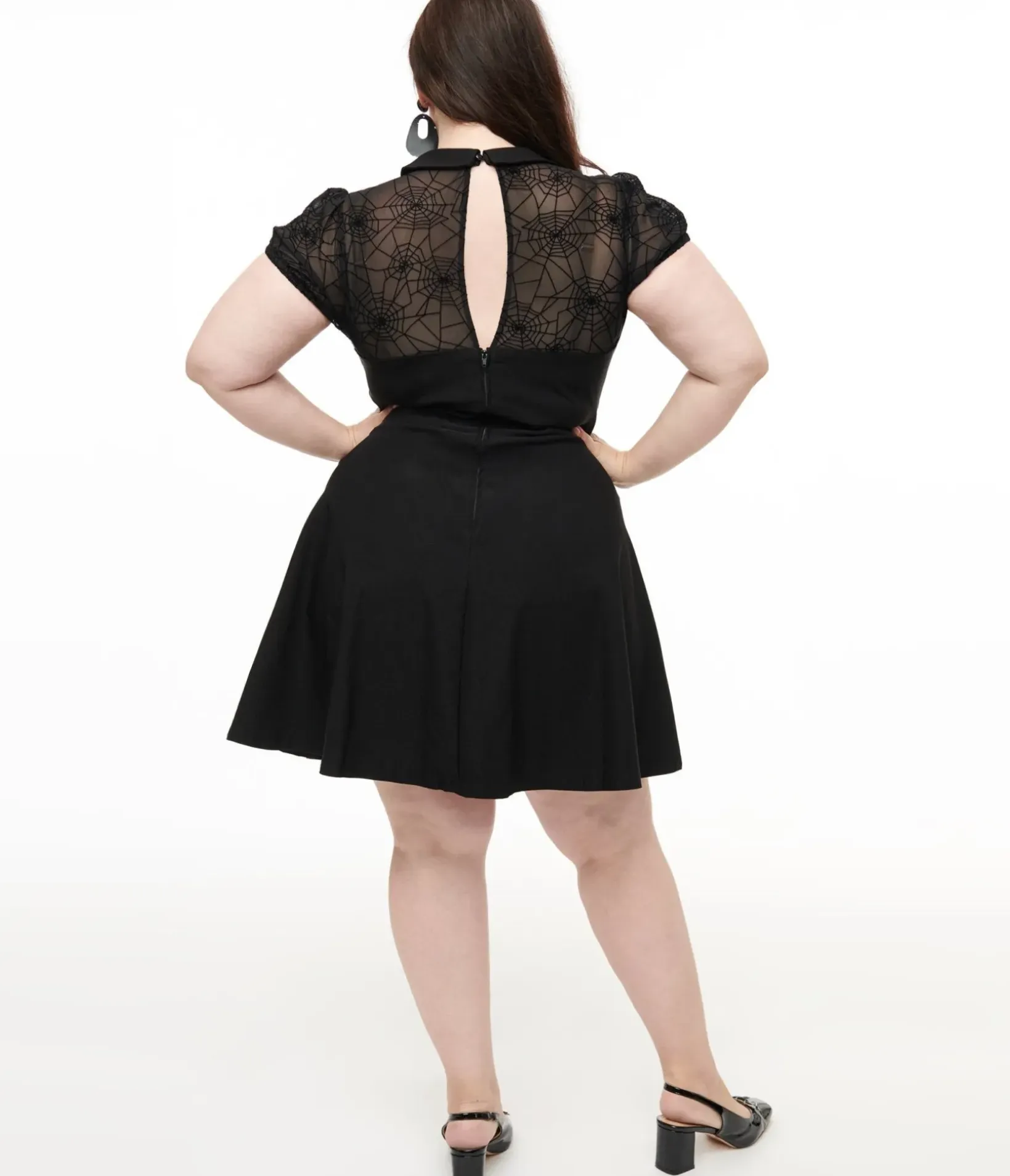 Unique Vintage Fit & Flare|Fit & Flare>Hell Bunny Plus Size 1950s Black Spiderweb Viola Mini Dress