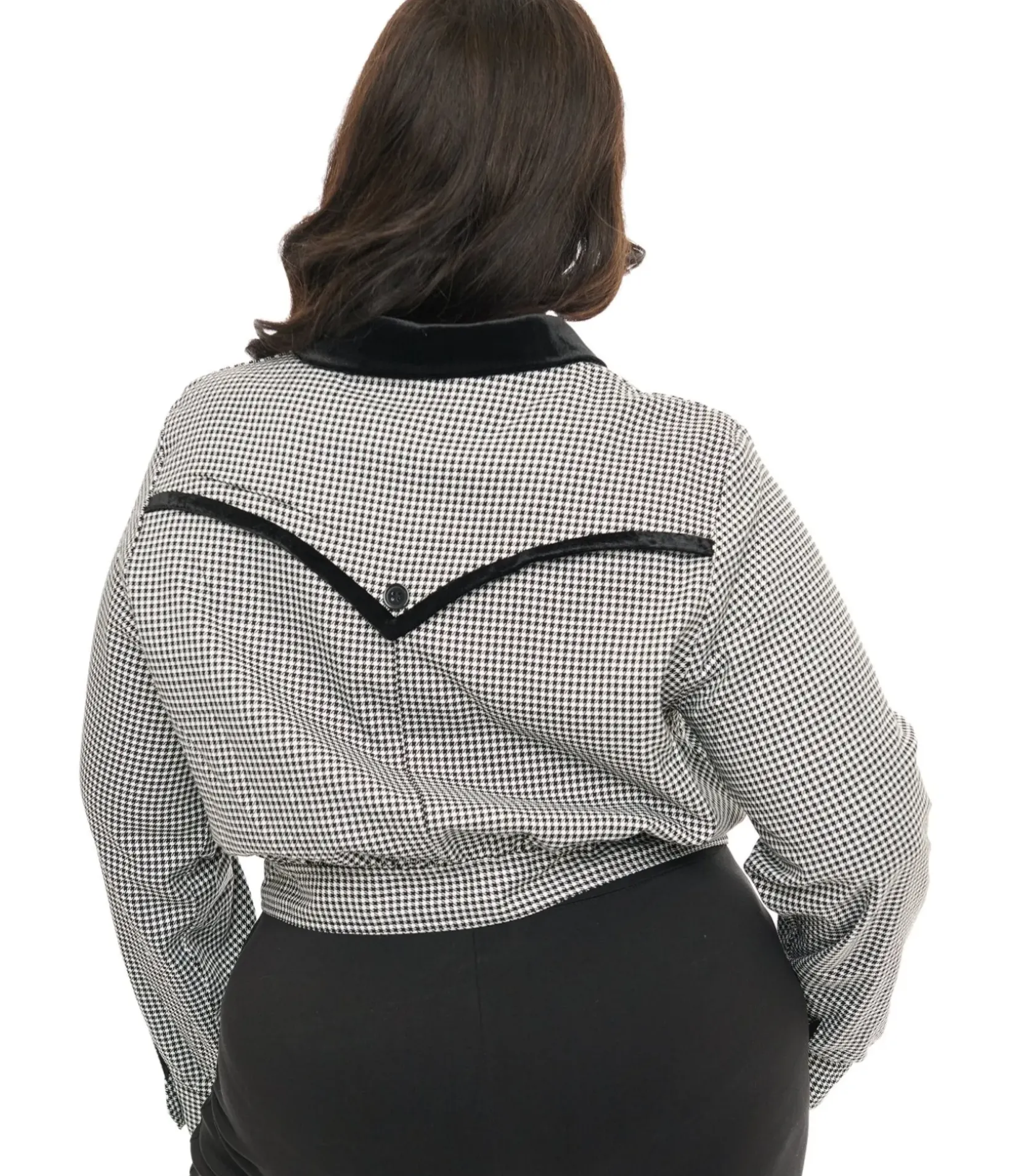 Unique Vintage Jackets|Coats & Jackets>Hell Bunny Plus Size 1940s Black & White Houndstooth Teddy Jacket
