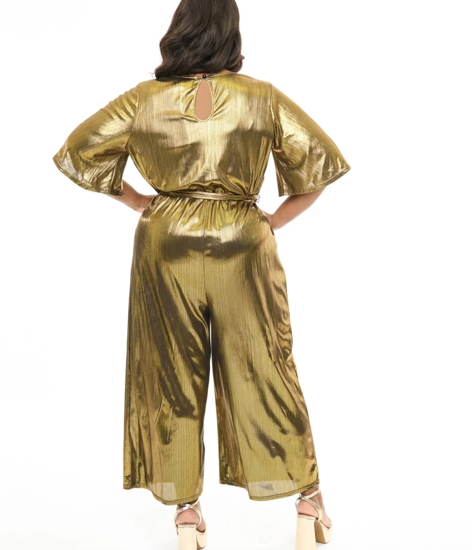 Unique Vintage Rompers & Jumpsuits|Rompers & Jumpsuits>Hell Bunny Plus Size 1970s Gold Lurex Jumpsuit