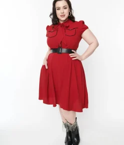 Unique Vintage Fit & Flare|Pocket Dresses>Hell Bunny Red Millie Fit & Flare Dress