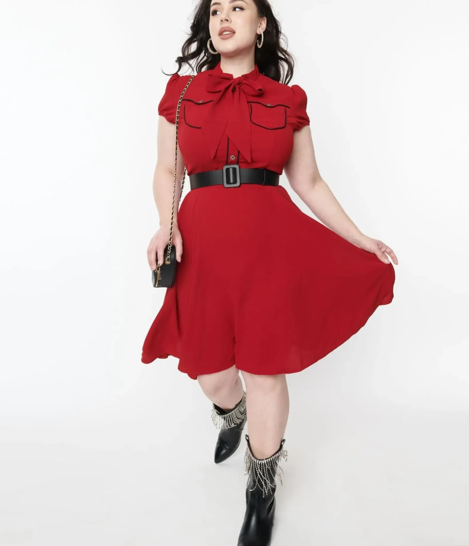 Unique Vintage Fit & Flare|Pocket Dresses>Hell Bunny Red Millie Fit & Flare Dress
