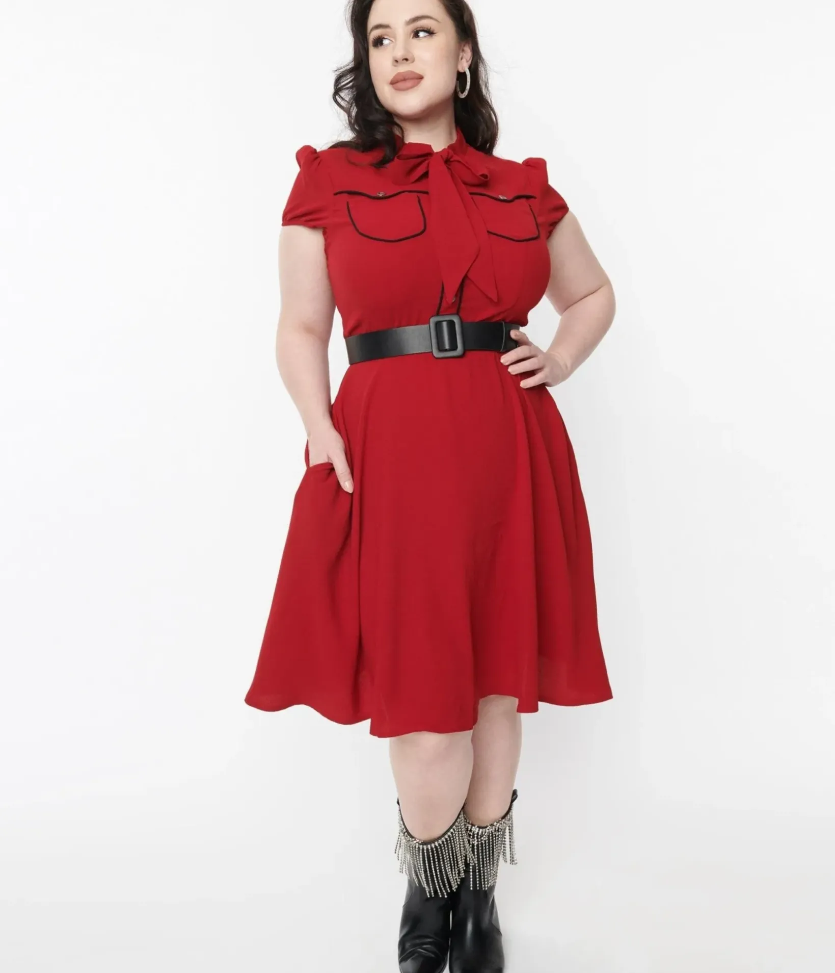 Unique Vintage Fit & Flare|Pocket Dresses>Hell Bunny Red Millie Fit & Flare Dress