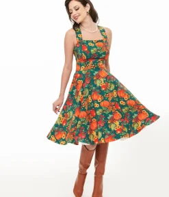 Unique Vintage Swing|Pocket Dresses>Hell Bunny 1950s Autumn Pinafore Swing Dress