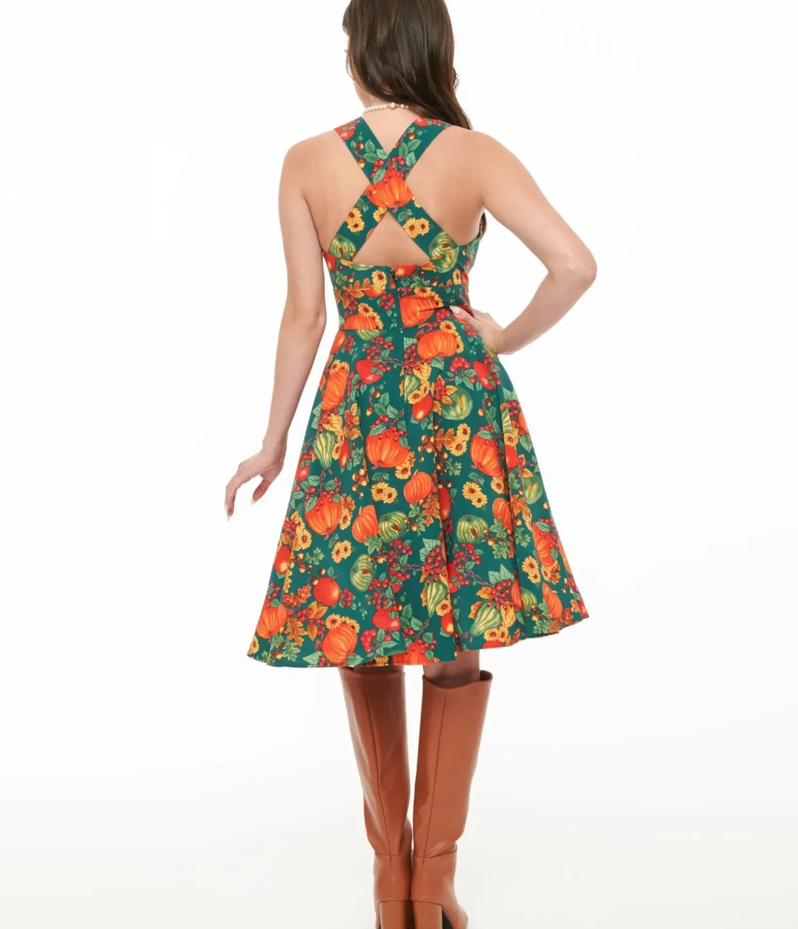 Unique Vintage Swing|Pocket Dresses>Hell Bunny 1950s Autumn Pinafore Swing Dress