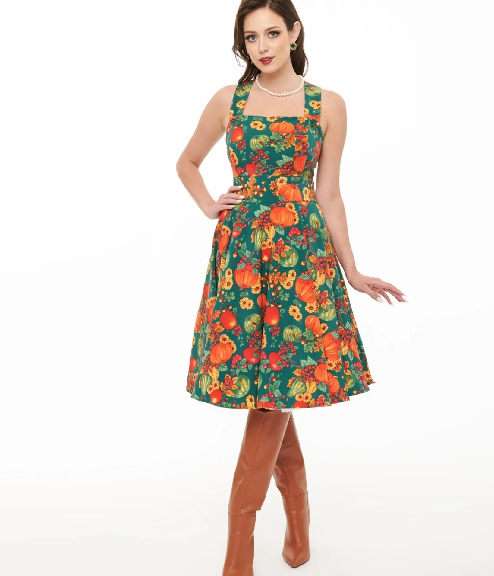 Unique Vintage Swing|Pocket Dresses>Hell Bunny 1950s Autumn Pinafore Swing Dress