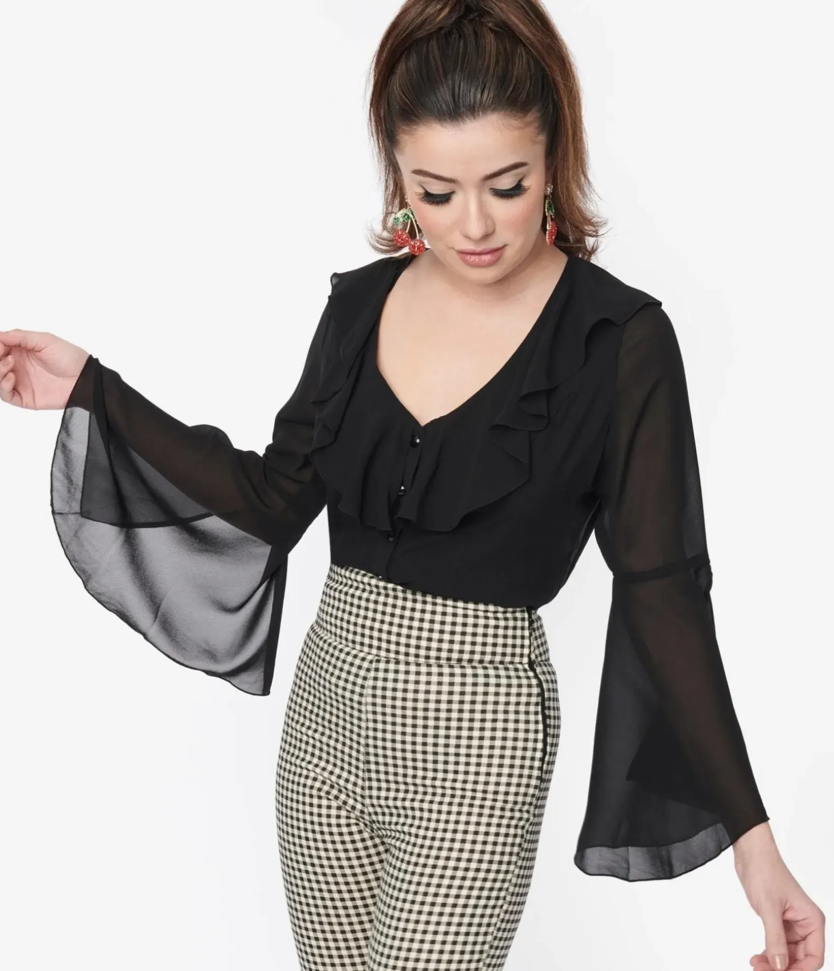 Unique Vintage Work Wear>Hell Bunny 1970s Black Jamie Blouse