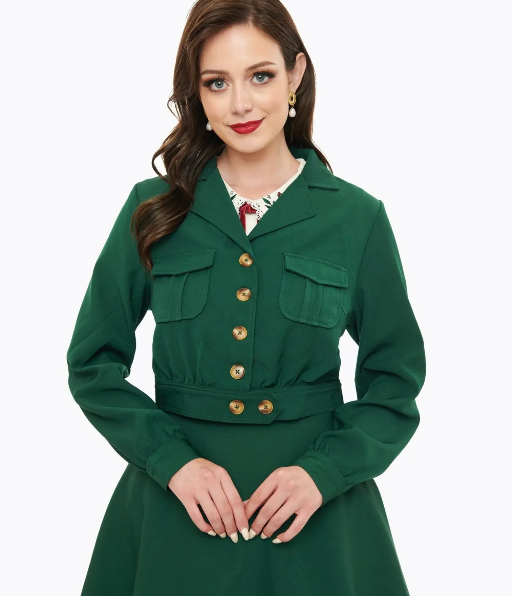 Unique Vintage Coats & Jackets|Work Wear>Hell Bunny 1970s Forest Green Ravenswood Jacket