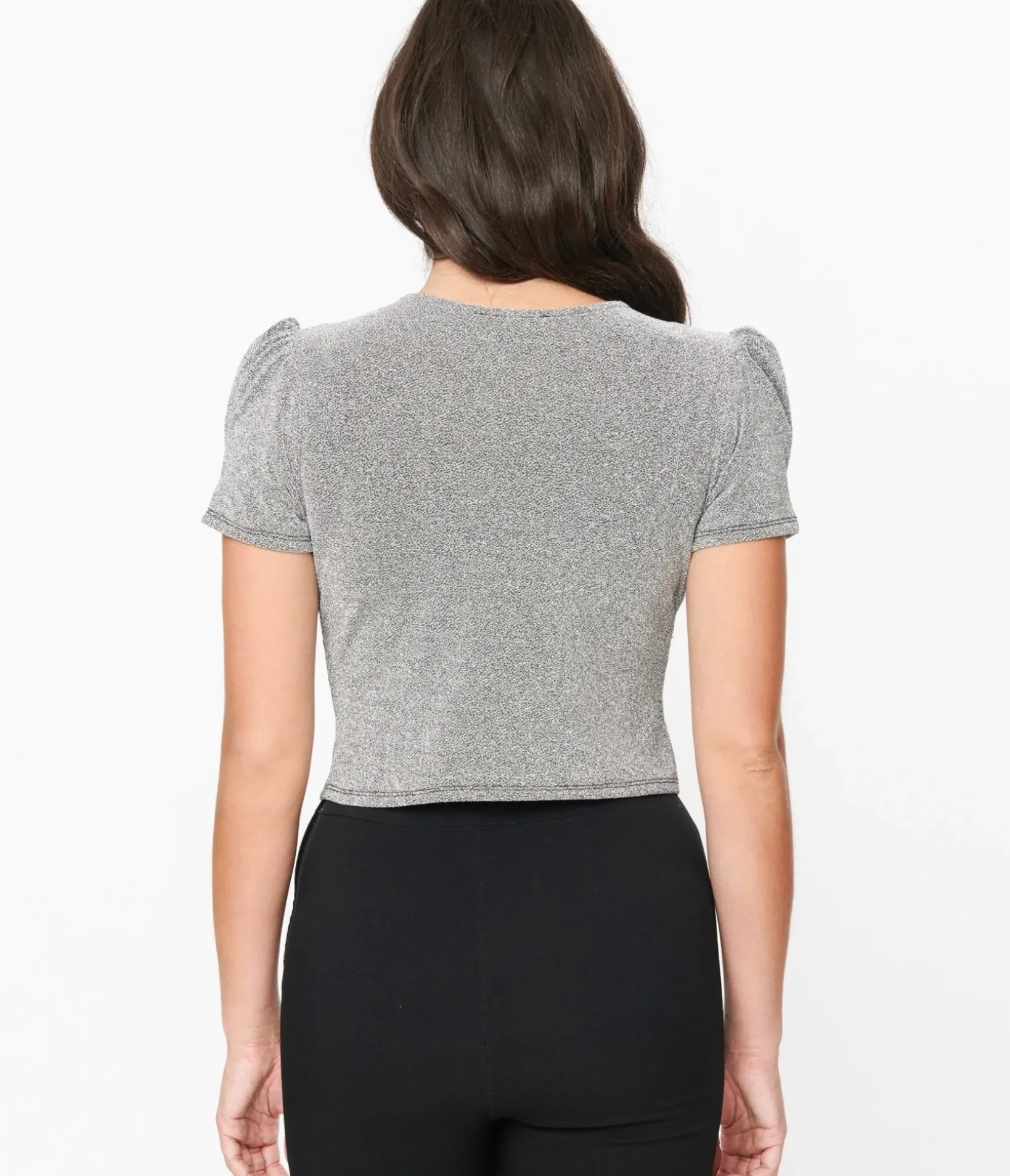 Unique Vintage Blouses|Blouses>Hell Bunny Silver Lurex Loco Motion Top