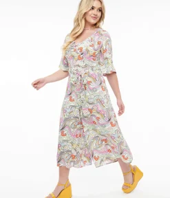 Unique Vintage Rompers & Jumpsuits>Hell Bunny 1960s Pastel Rainbow Hazy Daze Floral Jumpsuit