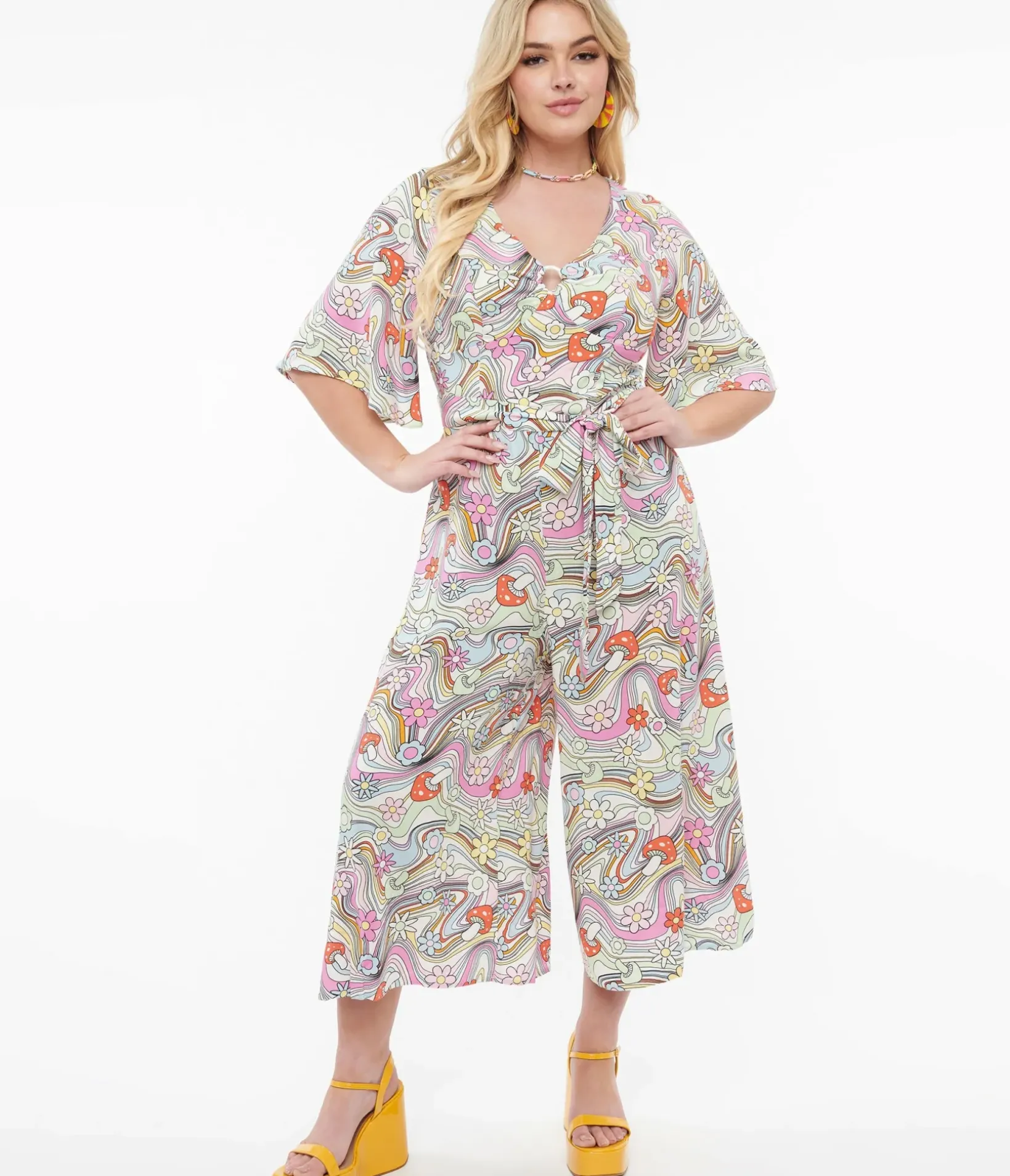 Unique Vintage Rompers & Jumpsuits>Hell Bunny 1960s Pastel Rainbow Hazy Daze Floral Jumpsuit