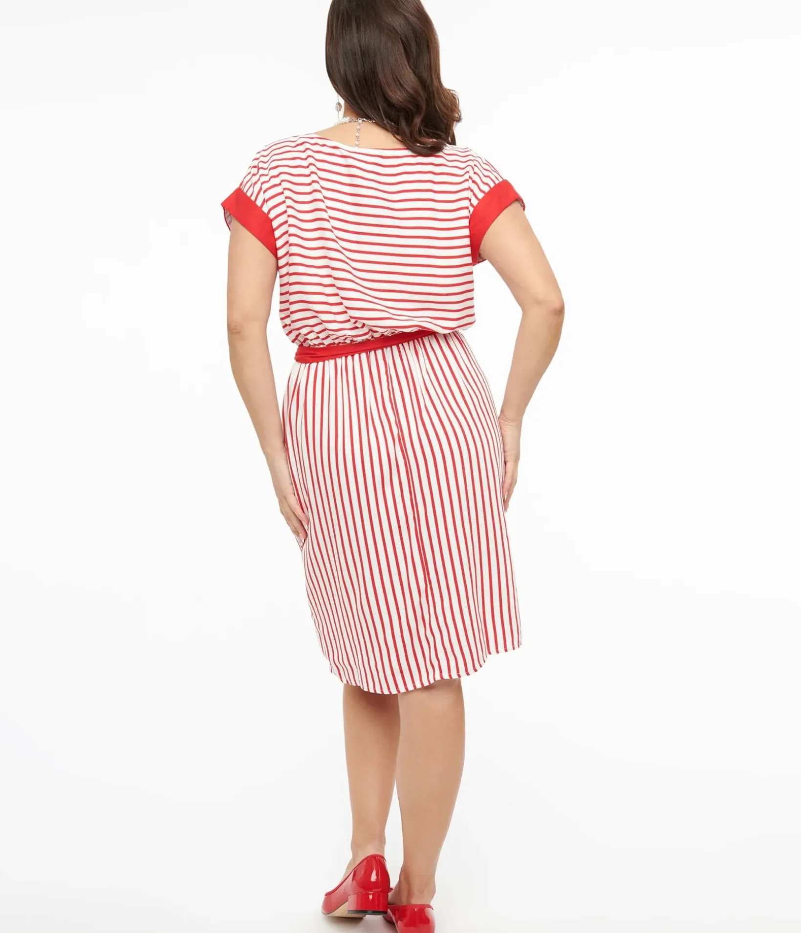 Unique Vintage Pocket Dresses|Everyday Dresses>Hell Bunny 1940s Red & White Stripe Ahoy Dress