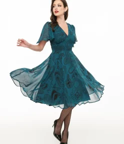 Unique Vintage Midi|Everyday Dresses>Hell Bunny Teal Snake Venom Midi Dress