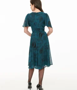 Unique Vintage Midi|Everyday Dresses>Hell Bunny Teal Snake Venom Midi Dress