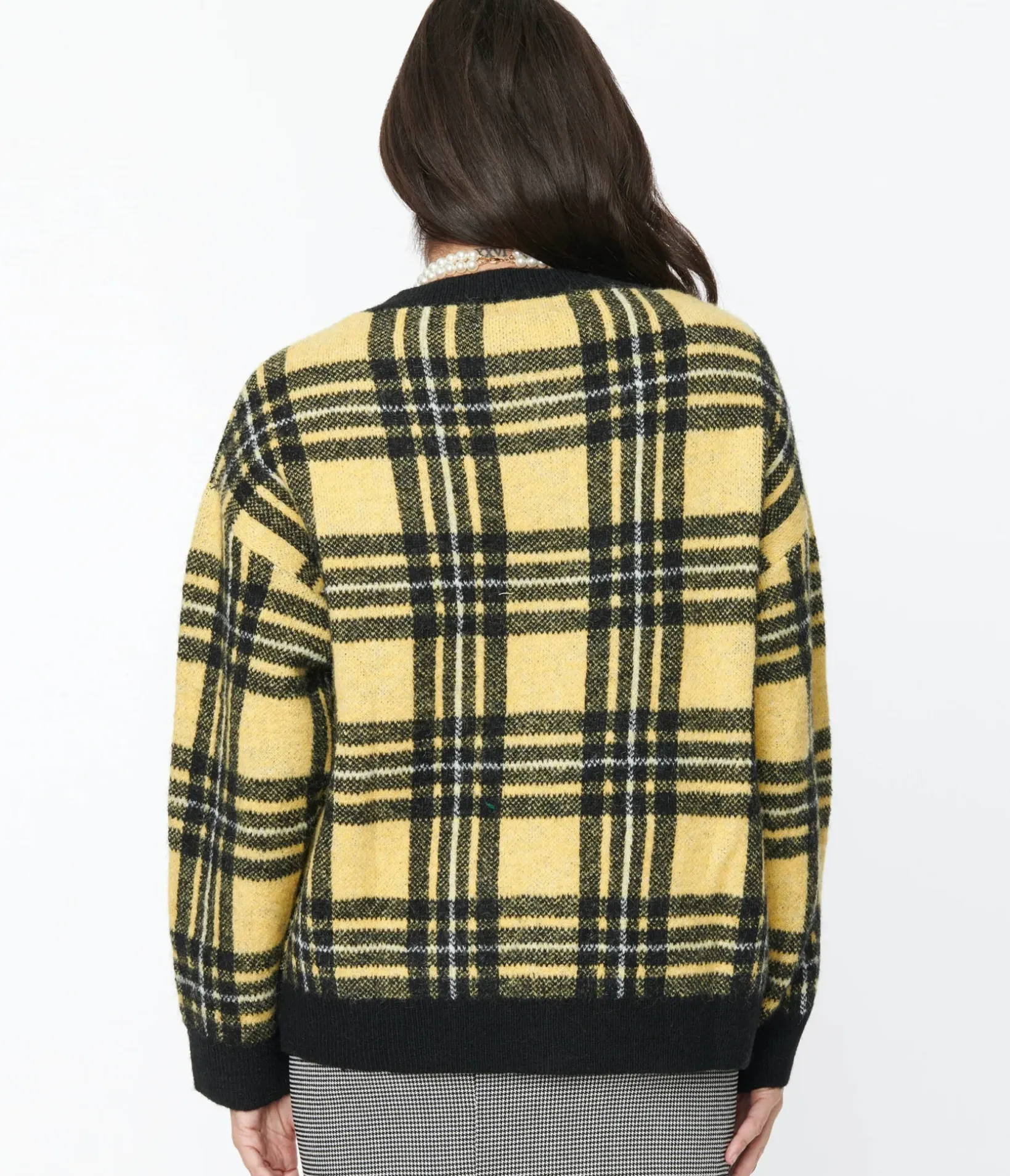 Unique Vintage Sweaters & Cardigans|Sweaters & Cardigans>Hell Bunny Yellow & Black Plaid Cardigan