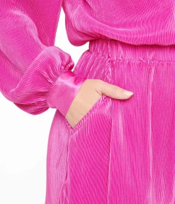 Unique Vintage Rompers & Jumpsuits|Summer Vacation>Hot Pink Pleated Satin Romper