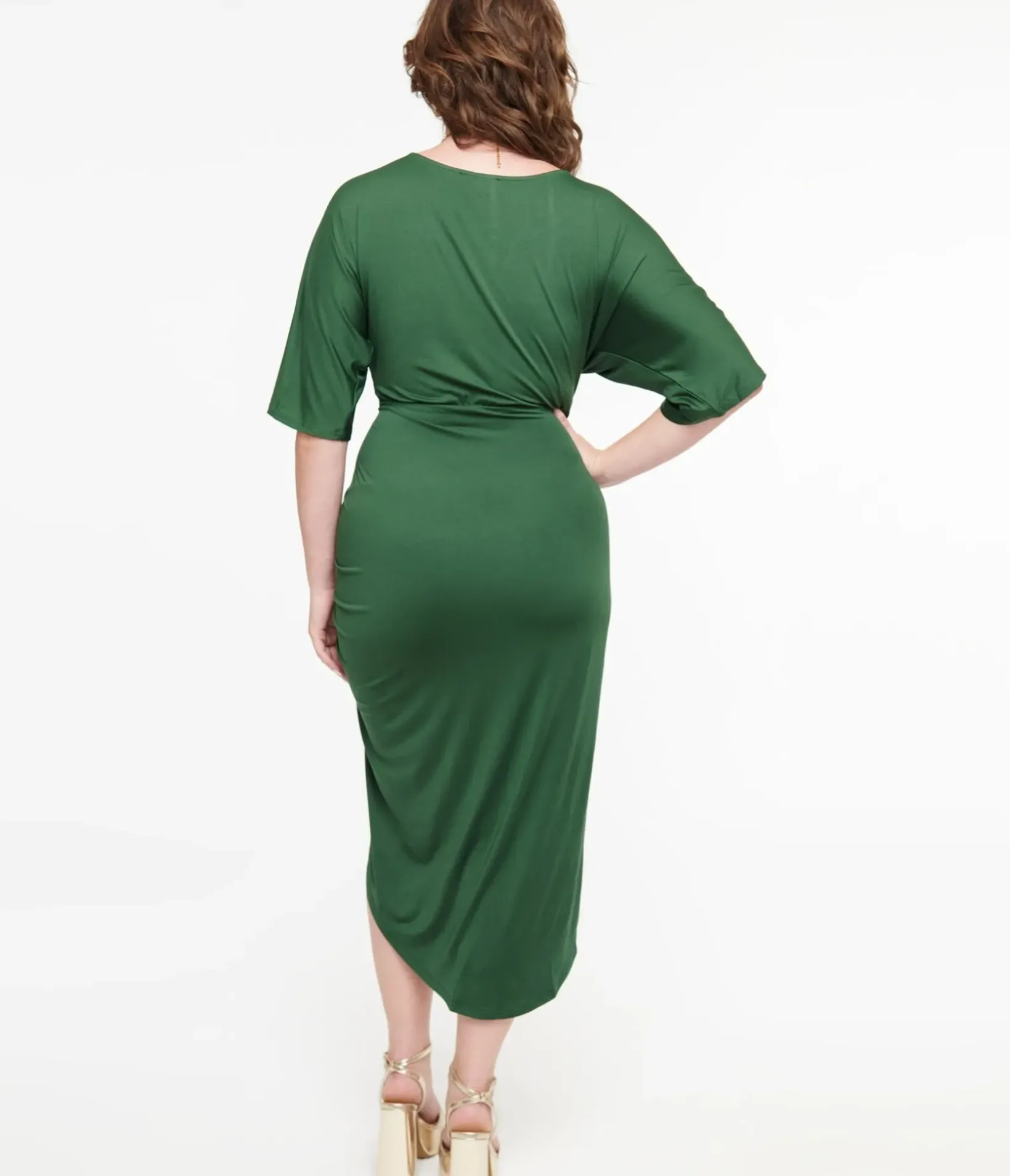 Unique Vintage Pencil|Everyday Dresses>Hunter Green Ruched Pencil Dress
